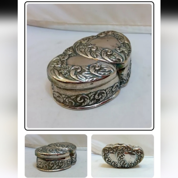 Rare vintage Music Box with Two Hearts/ Vintage Silver Plated Metal Trinket Box - Picture 3 of 13